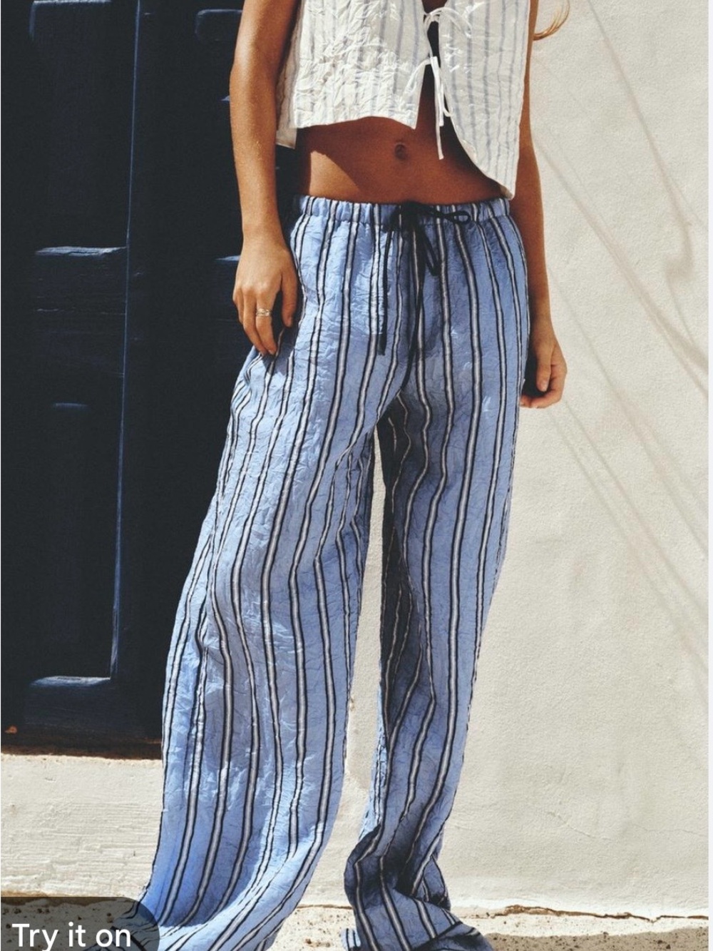 Zara Striped Lightweight Blue Wide-Leg Pants